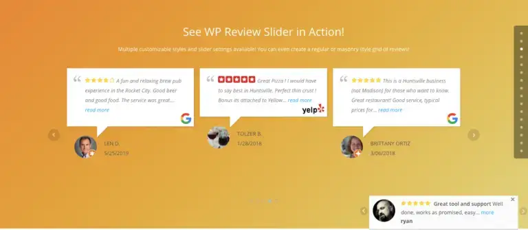 Exemple de WP Review Slider Pro