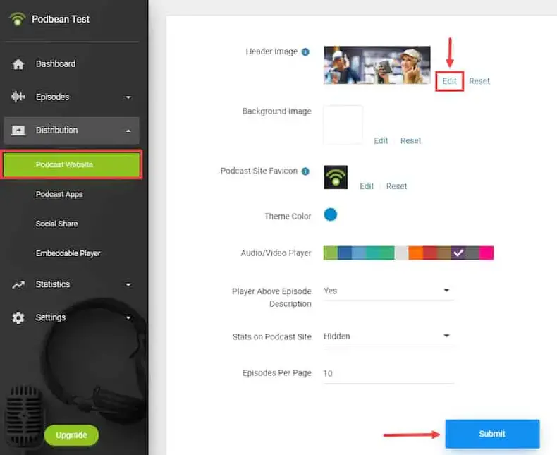 Podbean: تخصيص موقع الويب
