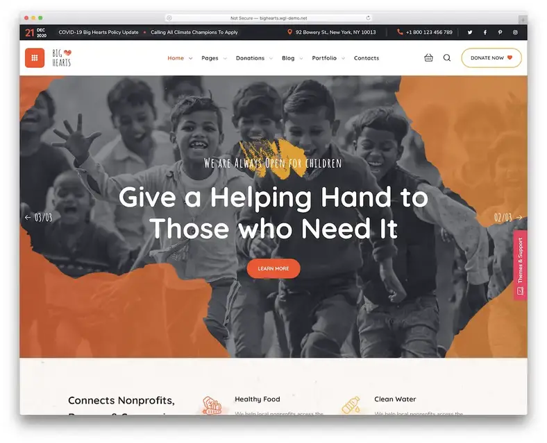 tema wordpress de corações grandes para organizações sem fins lucrativos