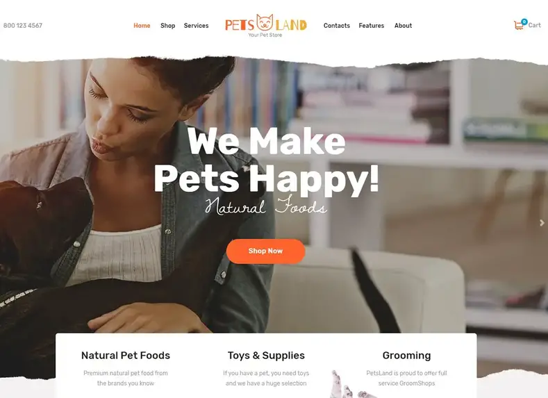 Terreni di animali domestici |  Tema WordPress per negozi di animali e veterinari