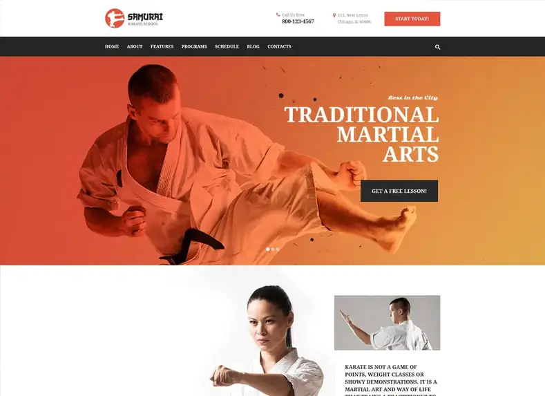 Samurai |  Tema WordPress Sekolah Karate dan Pusat Kebugaran
