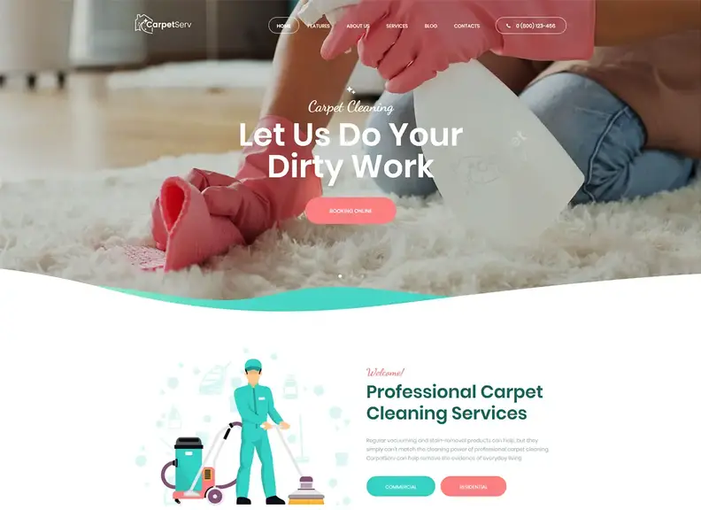 CarpetServ - Tema WordPress per aziende di pulizia e servizi di pulizia
