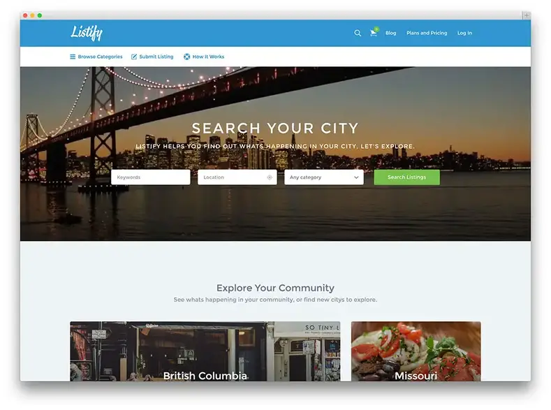 listify - motor de busca de localização