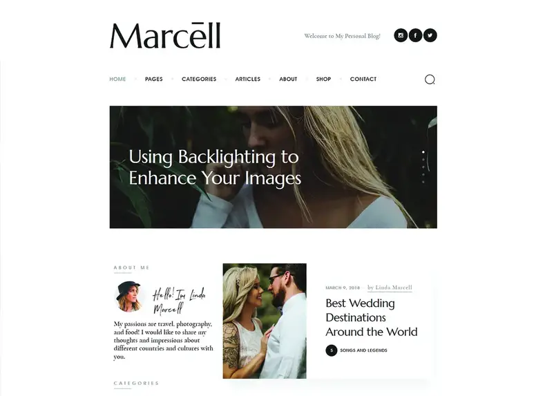 Marcell |  20+ Tata Letak, Tema WordPress Blog & Majalah Pribadi Multi Konsep