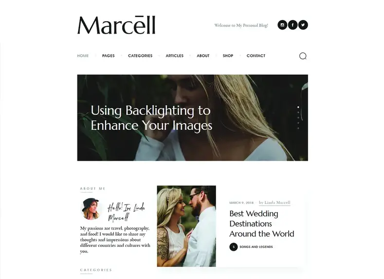 Marcell |  Plus de 20 designs, blog personnel et magazine de divers concepts, thème WordPress