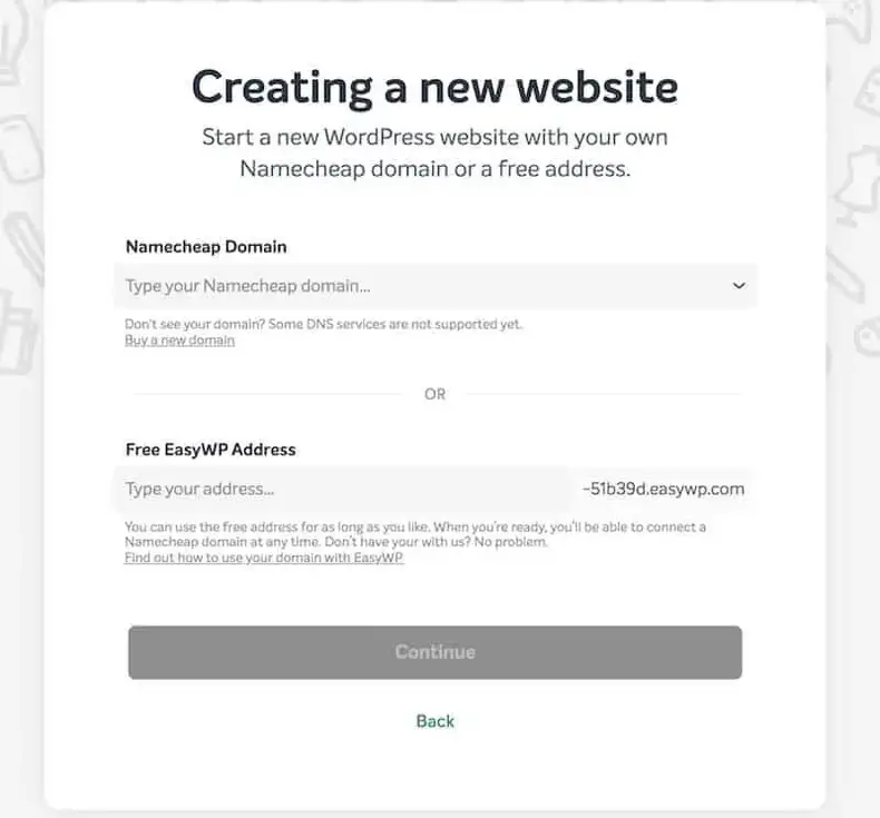 Konfigurer EasyWP -webstedet