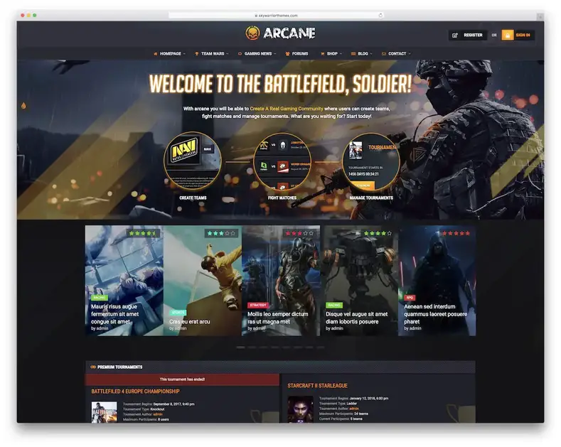 tema wordpress de jogos arcanos