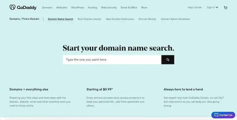 GoDaddy: pencarian nama domain