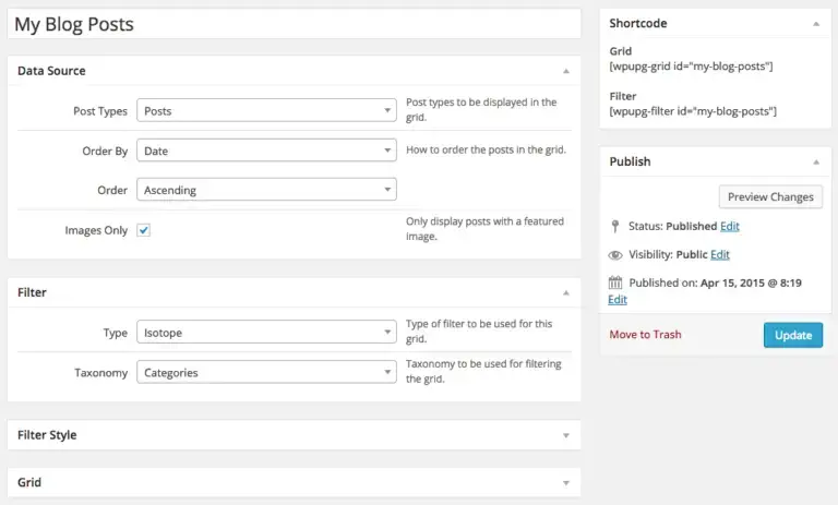 Filtres de plugin WP Ultimate Post Grid