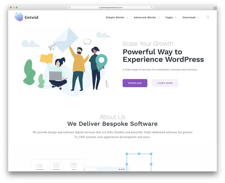tema wordpress de design plano gratuito de base getwid