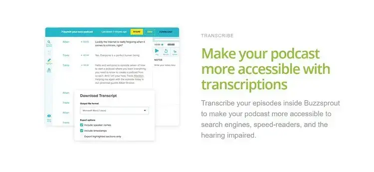 Buzzsprout -tilgængelighed: transkripter