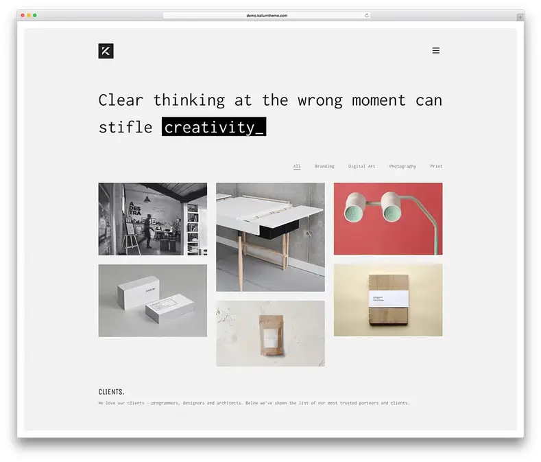 kalium-minimal-portfolio-wordpress-modello di sito web