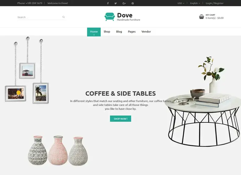 Pomba |  Tema WordPress WooCommerce responsivo para móveis artesanais