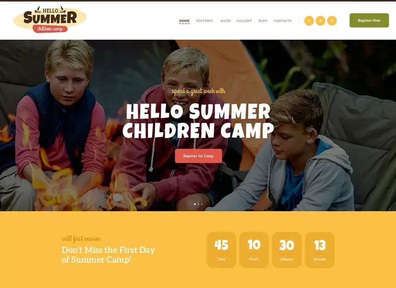 Hello summer : un thème WordPress pour les camps d'enfants