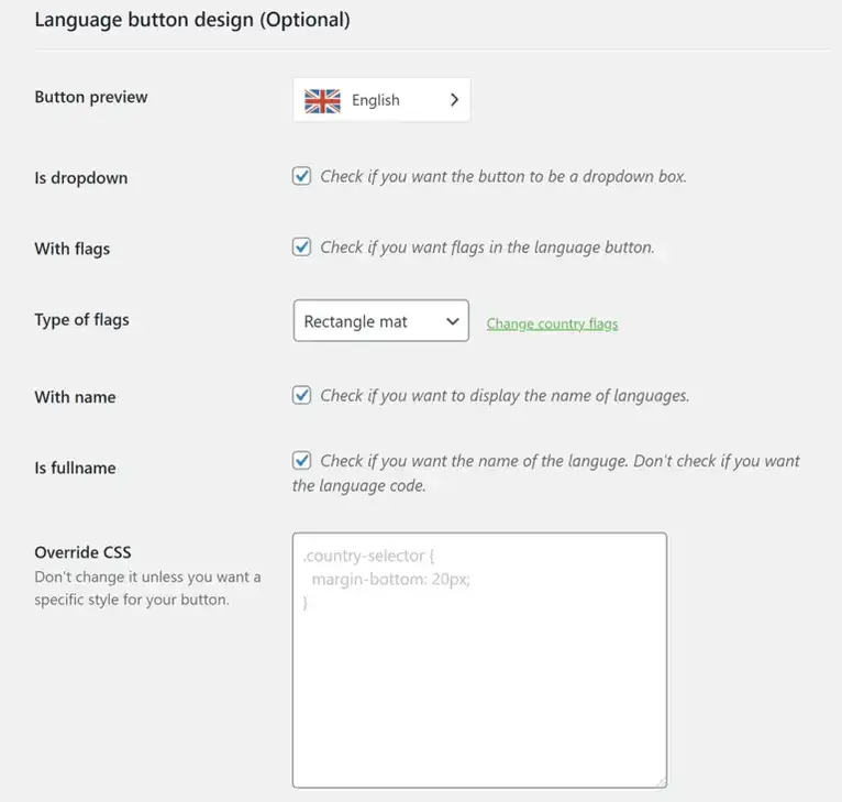 Opções de layout do botão Weglot