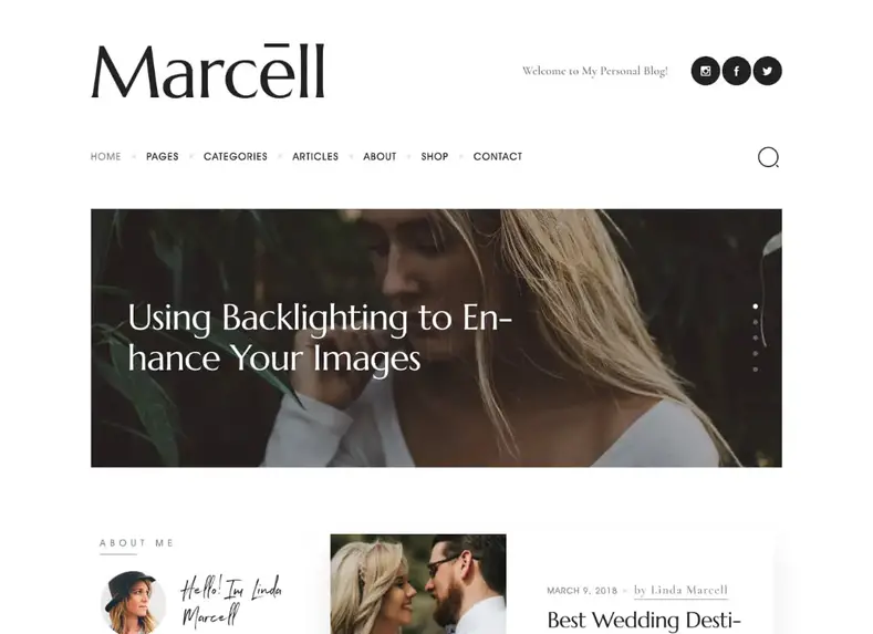 Marcell |  20+ Tata Letak, Tema WordPress Blog & Majalah Pribadi Multi Konsep