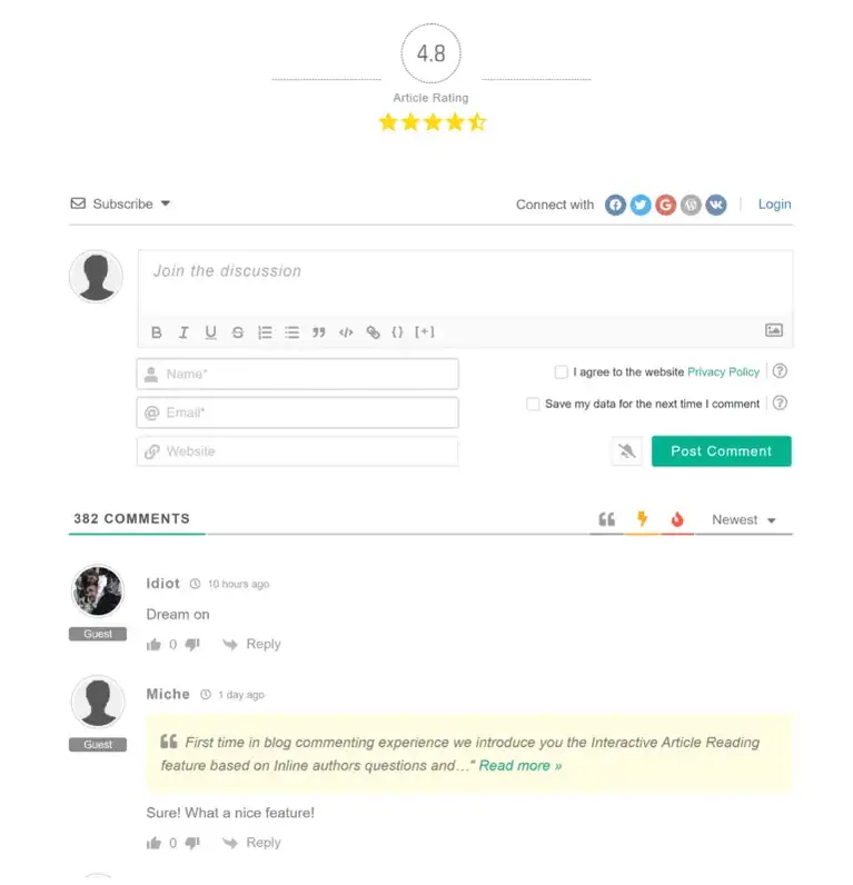 Modulo di feedback wpDiscut