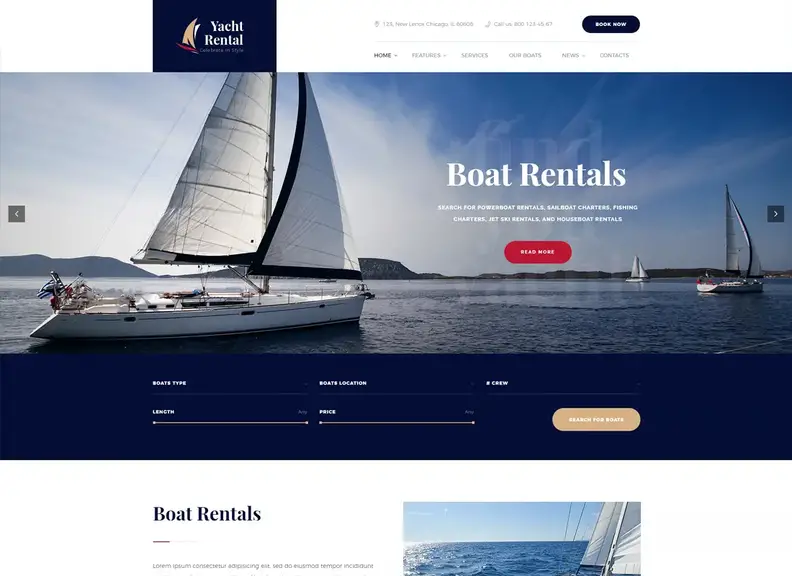 Tema WordPress per il servizio di noleggio di yacht e barche