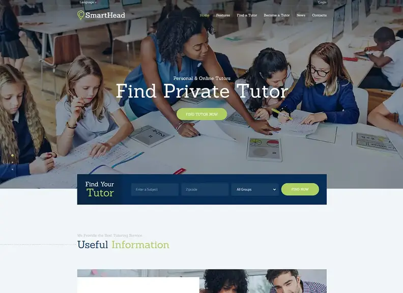 Testa intelligente |  Servizio di tutoraggio e tema WordPress per la scuola online