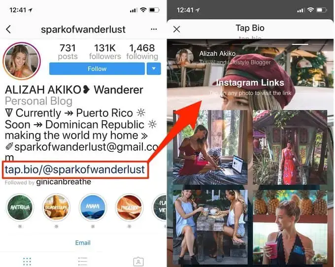 instagram tap-bio-kort