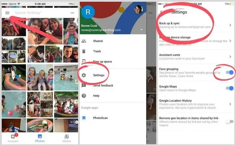 Indstillinger for mobilappen i Google Fotos