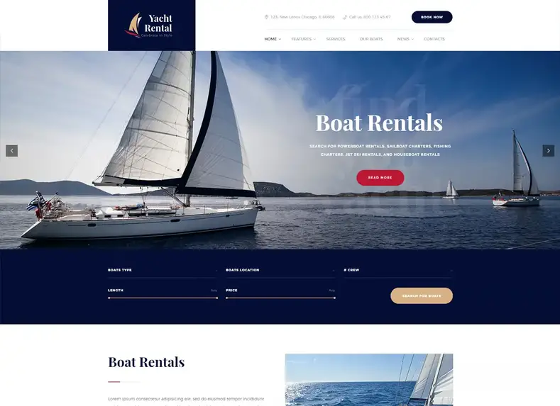 Tema WordPress de serviço de aluguel de iates e barcos