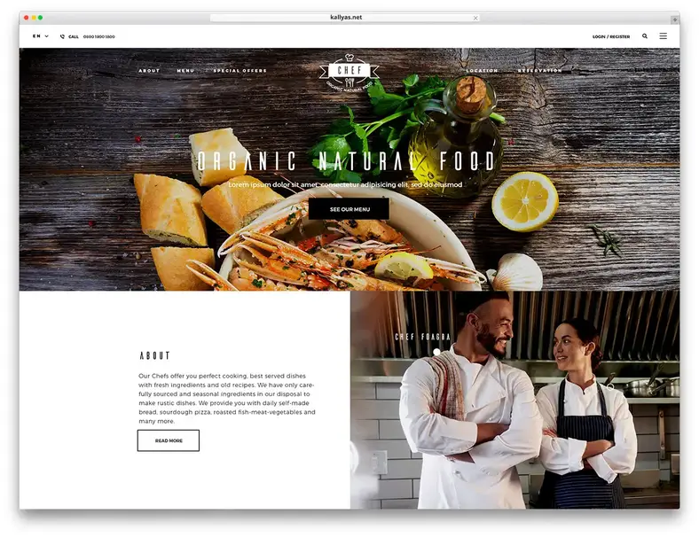 KALLYAS - design de site clássico para restaurantes