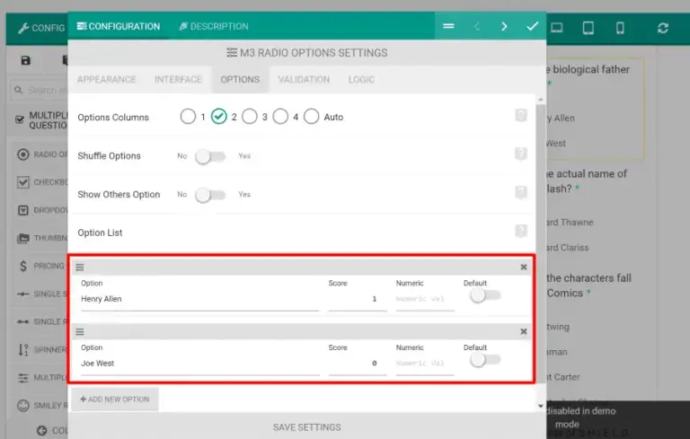 funcionalidade de questionário eform