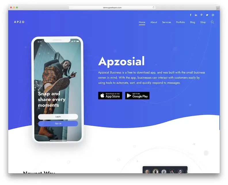 apzo showcase app tému wordpress
