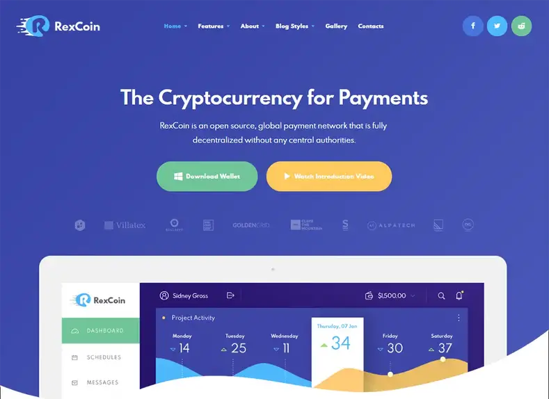 RexCoin - Un thème WordPress polyvalent pour pièces de monnaie et Crypto ICO