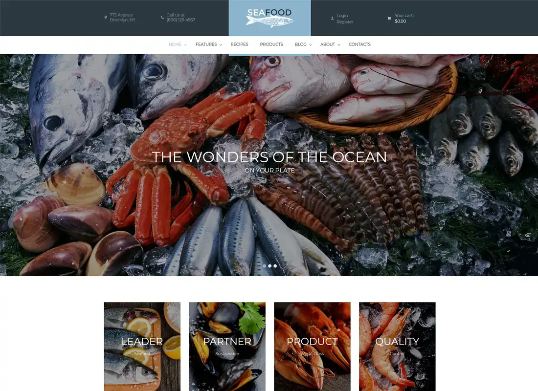 Tema WordPress de negócios de frutos do mar e restaurantes