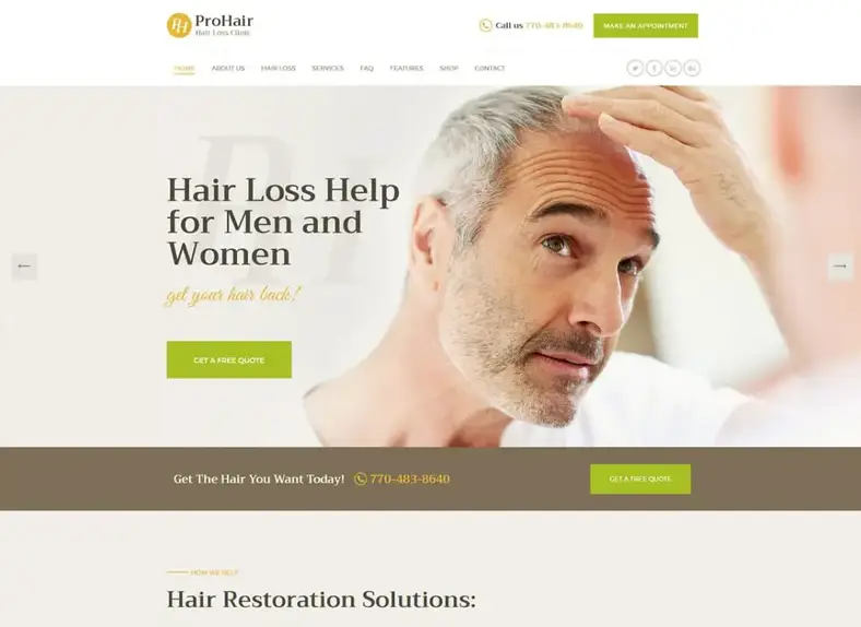 ProHair |  Thème WordPress pour clinique de perte de cheveux et cosmétologie