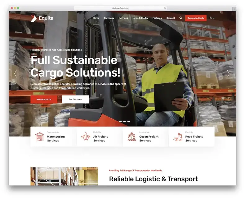 thème wordpress de la logistique equita
