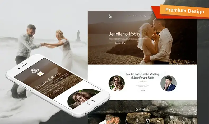 Jennifer & Robin - Premium Moto CMS 3 svadobná šablóna