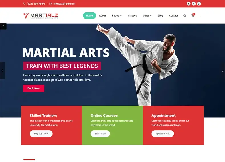Tema WordPress de artes marciais Martialz