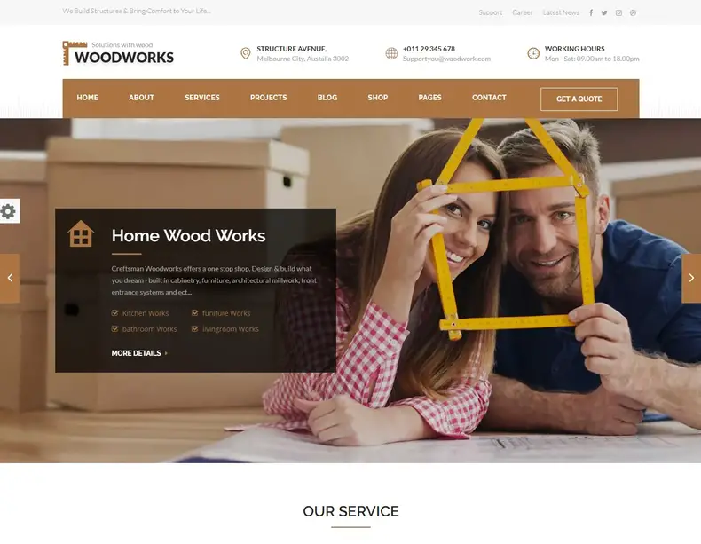 Thème WordPress Wood Works pour les artisans