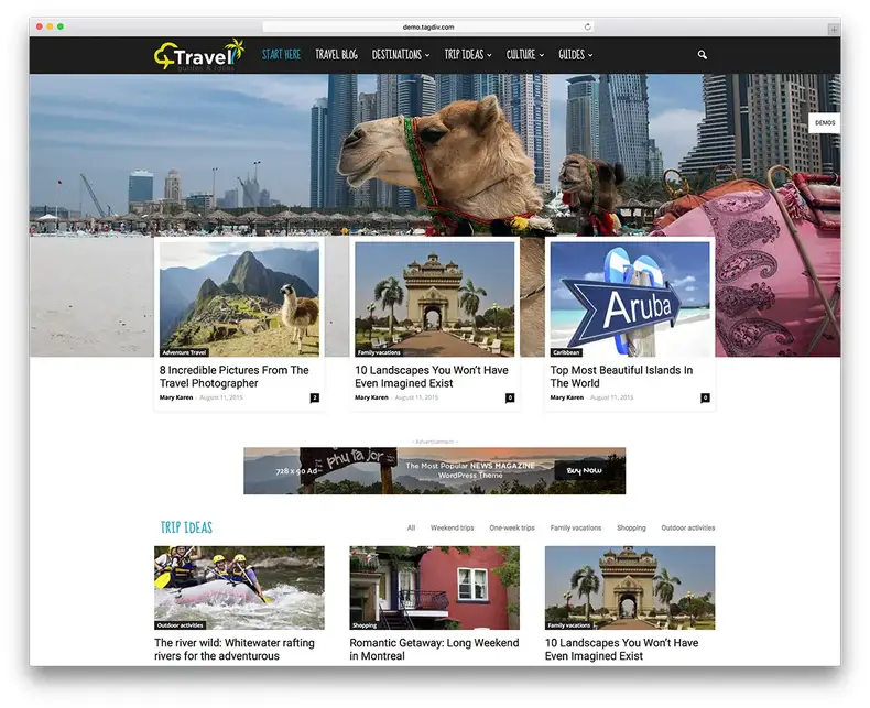 Modèle de site Web de magazine de voyage de journal