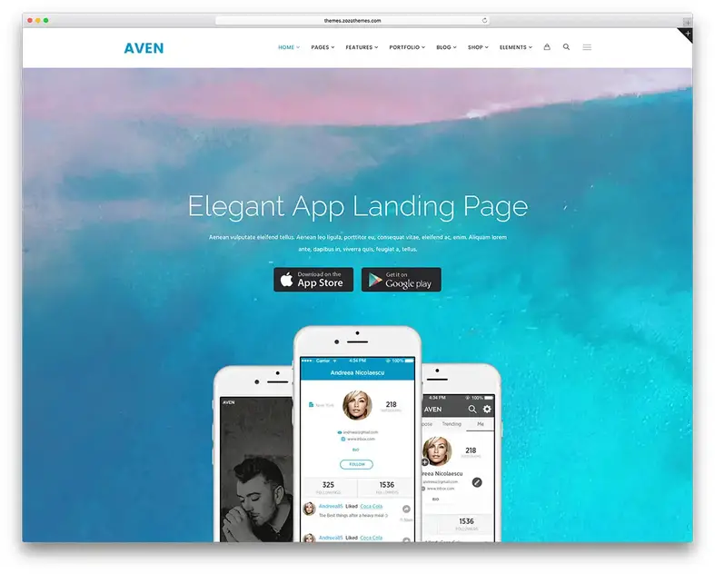 template-website-page-landing-application-aven