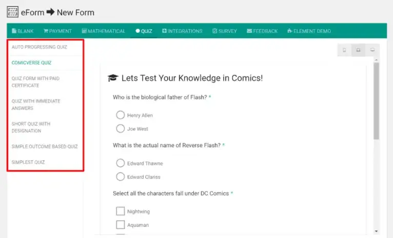 interface de formulário