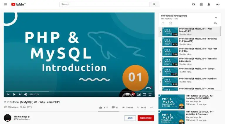 Tutorial PHP di The Net Ninja