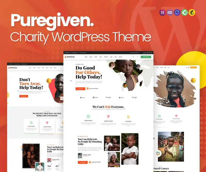 tema WordPress de caridade pura