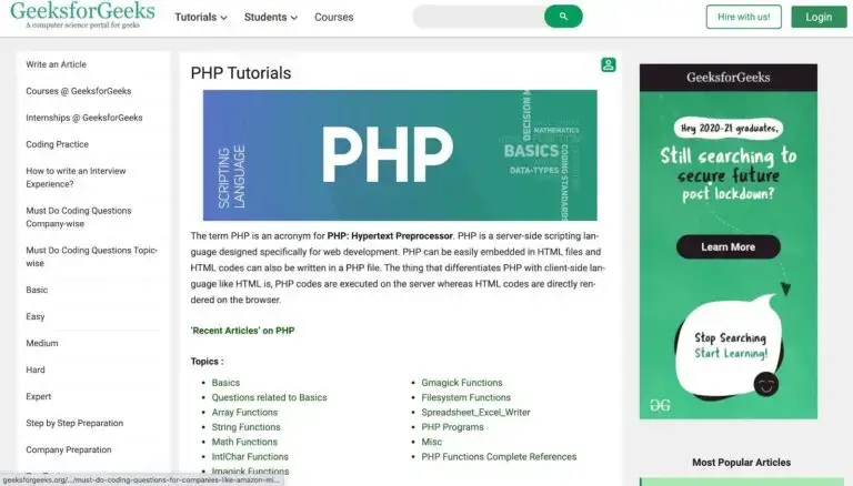 GeeksForGeeks Tutorial PHP