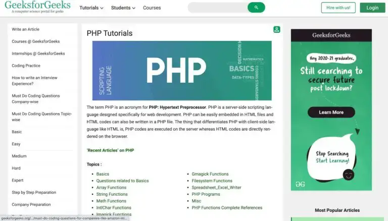 Tutorial PHP GeeksForGeeks