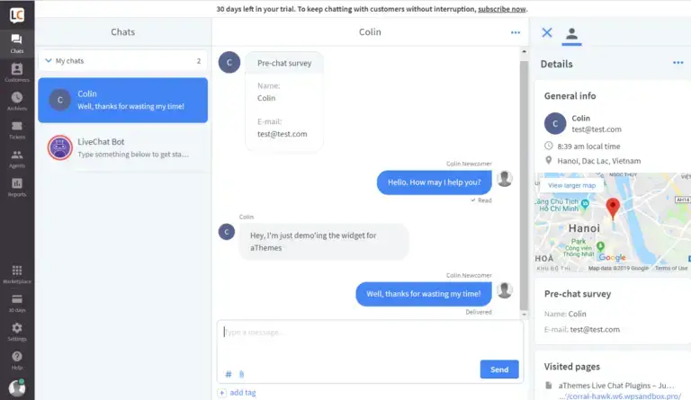 Interface de chat en direct