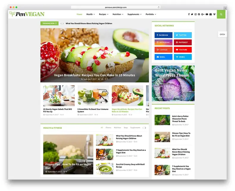 Thème WordPress pour blog sur l'alimentation végétalienne