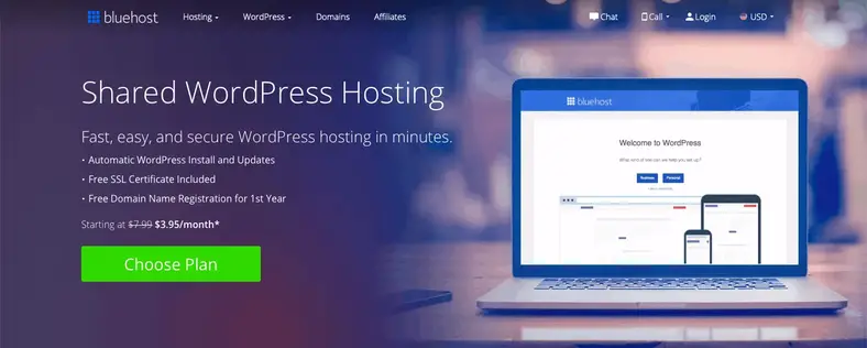 WordPress -hosting administreret af Bluehost