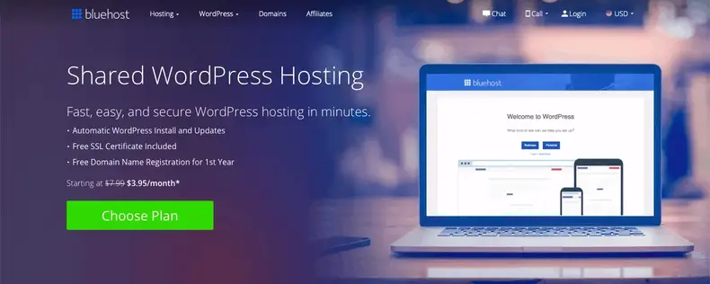 Hosting WordPress dikelola oleh Bluehost