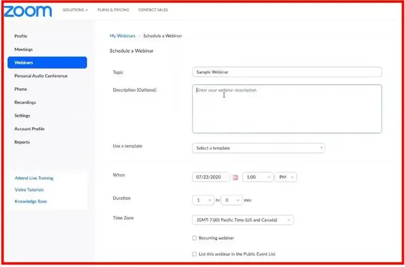 Zoom: programma un webinar 