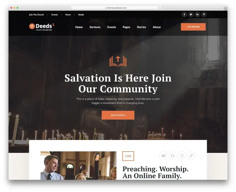 tema wordpress da igreja deeds2