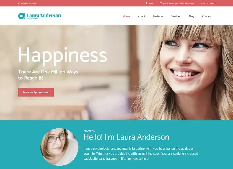 Laura Anderson |  Psikolog, Terapi dan Konseling Tema WordPress